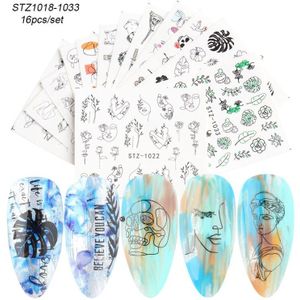 16Pcs Nail Stickers Set Kerst Patroon Water Transfer Decals Sliders Manicure Nail Art Decoraties LASTZ1066-1081