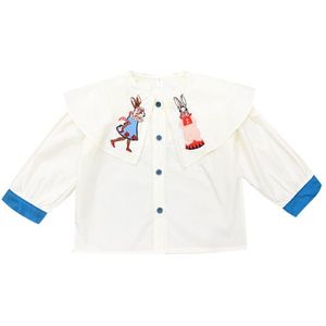 1435C Meisje Overhemd Voorjaar 2022 Kinderen Schattige Konijn Geborduurde Shirt Meisje Westerse Stijl Revers Jas Blauw Rok Outfits