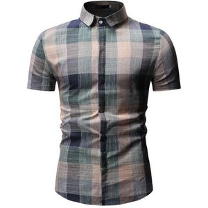 Men's Plaid Casual Shirts Button Down Long Sleeve Shirt Top Blouse Summer Turn-down Collar Cufflink Shirts Real Society Clothing