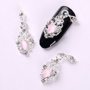 10 Pcs 3D Nagels Accessoires Metal Silver Nail Hanger Mozaïek Roze Gem Charms Nail Art Decoratie Voor DIY Manicure TN2187