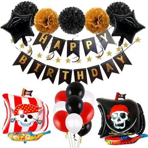 Piraat Verjaardag Ballon Set Halloween Party Decoratie Kids Zwart Goud Pull Vlag 12 Inch Ronde Latex Ballon Set voor Thuis