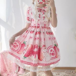 Zomer JSK zoete Aardbei lolita jurk Roze Lolita jurk roze zoete licht Lolita pop kraag meisje Lolita op jurk