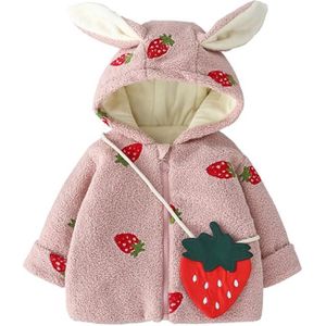 Winter Meisjes Jassen Parka Baby Meisje Bovenkleding Kid Sneeuw Dragen Lange Mouw jas Leuke Aardbei Hooded Rits voor Peuter Kleding