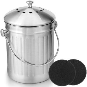 Compost Bin, Schil Emmer Voor Thuis Keuken, Geurloos Compost Emmer Voor Keuken Voedsel Afval, met Handvat En 2 Houtskool Filters, 5