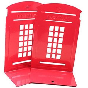 Rode Kleur Metalen Londen Telefooncel Anti-Slip Boekensteunen Bureau Accessoires & Organizer Boek Plank Houder Briefpapier