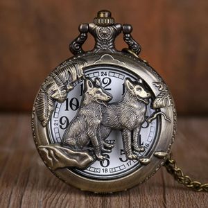 Vintage Bronzen Wolf Hollow Quartz Pocket Horloges Hanger Vrouwen Mannen Zakhorloge Met Fob