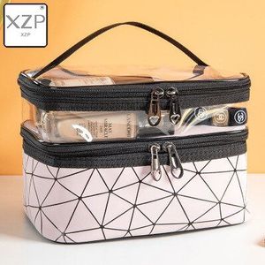 XZP Vrouwen Dubbele Laag Cosmetische Bag PU Make up Organizer Tassen Reizen Waterdichte Toilettas Opslag Pouch Makeup Cases Box