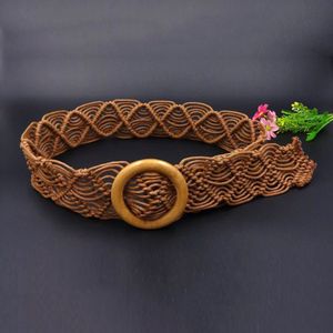 Wax Touw Gebreide Riem Ronde Houten Gesp Boho Vrouwen Riem Eenvoudige Harajuku Effen Gebreide Riemen Voor Vrouwen Jurk Jeans Accessoires