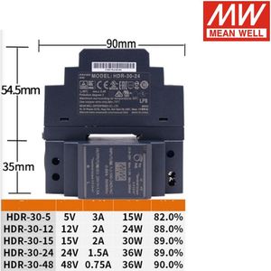 Originele Mean Well HDR-30-24 85-264VAC Naar Dc 24V Voeding 1.5A 36W Meanwell Ultra Slim Din Rail Power supply HDR-30