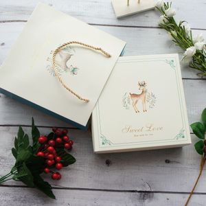 18.5*18.5*6 cm 3 set winter lichtblauw elanden Papier Doos + bag als Cookie candy chocolade handgemaakte Zoete Kerst gebruik