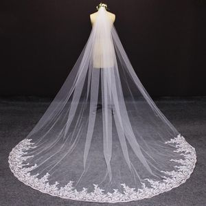 Lange Bruiloft Sluier met Kam 3 M Kathedraal Bridal Veil met Lovertjes Kant Applicaties Metalen Kam Voile Mariage