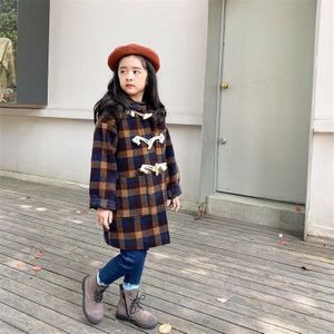 Meisjes Wollen Jas Plaid Lange Bovenkleding Jassen Voor Kinderen Mode College Stijl Trenchcoat Voor Meisjes Kids Kleding Winter Herfst