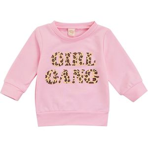 0-24M Baby Baby Sweatshirt Meisje Gang Luipaard Brief Print Ronde Hals Lange Mouw Top Herfst Casual truien
