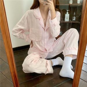 3 Kleur 100% Katoen Thuis Kleding Vrouwen Lange Mouw Ruches Blouse Losse Broek 2 Delige Set Thuis Pak Nachtkleding Pyjama set Y122