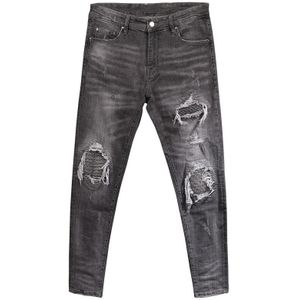 Amerikaanse Streetwear Mode Mannen Jeans Retro Grijs Wassen Slim Fit Elastische Ripped Jeans Mannen Patches Hip Hop Jeans Homme