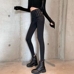 Koreaanse Mode Knoppen Denim Broek Dames Kantoor Diamanten Stretch Potlood Broek Hoge Taille Vrouwen Skinny Jeans Vrouwelijke KZ108