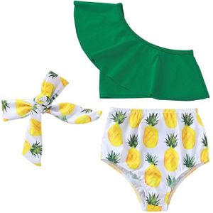 Zomer Badpak Baby Kids Meisjes Badmode Strik Fruit Gedrukt Patchwork Bikini Een Stuk Zwemmen Pak Water Sport Kleding