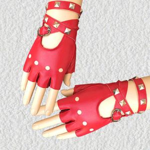 Gothic Punk Lady Vrouwen Sexy Disco Dance Rock-En-Roll Vingerloze Korte Pu Lederen Handschoenen Zwart Rood Wit