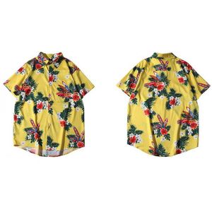 Lenstid Mannen Hawaiian Shirt Geel Hip Hop Shirt Streetwear Harajuku Bloemen Strand Overhemd Top Korte Mouw Zomer Aloha Shirts