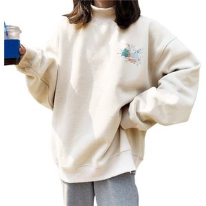 Oversized Fluwelen Warme Truien Vrouwen Kleding Tops Harajuku Gedrukt Coltrui Kawaii Eenvoudige Trui Koreaanse Stijl Sweatshirt