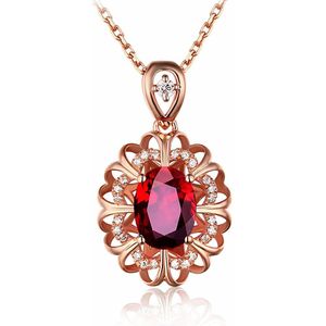 14 K Rose Goud Kleur Bloem Rode Kristal Ruby Edelstenen Diamanten Hanger Kettingen Voor Vrouwen Sieraden Bijoux Party Mode