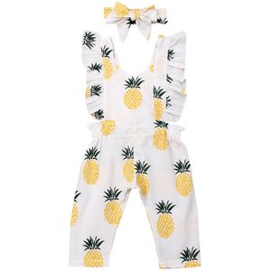 Emmababy Pasgeboren Baby Meisje Kleding Sleevless Ruffle Ananas Print Romper Jumpsuit Hoofdband 2 Stuks Outfits Kleding Zomer