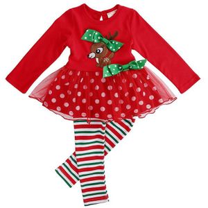 Lente Herfst Baby Baby Meisje Kleding Pasgeboren Kerstcadeau Rode Lange Mouwen Tops T-shirt Rok + Streep Broek Outfits set