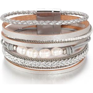 Allyes Bohemian Crystal Natuurlijke Parel Lederen Armbanden Voor Vrouwen Dames Multilayer Gevlochten Brede Wrap Armband Boho Sieraden
