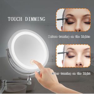 Led Badkamer Verlichte Make-Up Spiegel Met Licht Vouwen Dubbelzijdig Wall Mount Usb Opladen Touch Dimmen Spiegel Licht