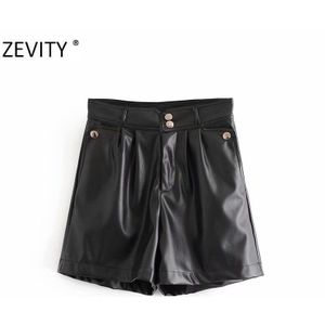 Zevity Vrouwen Mode Knoppen Pu Leer Shorts Dames Zakken Chic Zipper Fly Casual Slim Shorts Pantalone Cortos P923