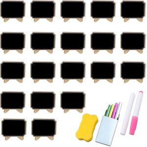 20 Pack Houten Wit Framed Krijtbord Etiketten Met Ezel Stand Minibord Blackboard Voor Voedsel Kaarten Voor Bruiloft Kantoor