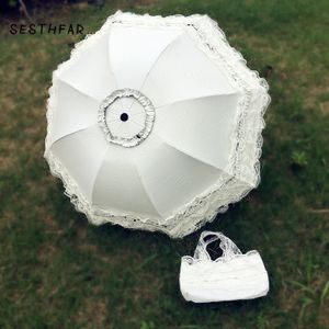 Bruiloft Kant Ultraviolet-proof Opvouwbare Paraplu Outdoor Zonnige Dag Paraplu Prinses Bruiloft Schieten Props