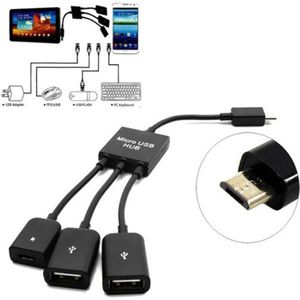 3 in 1 Micro USB Host OTG Lading Hub Cord Adapter Splitter voor Android Smartphones Tablet Zwarte Kabel 20cm