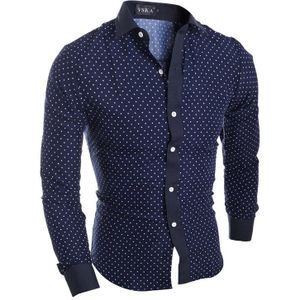 Casual Mode Afdrukken Polka Dot Mannen Shirt Slim Fit Dress Shirt Lange Mouw Lente Katoen Turn-down Kraag Camisa masculina