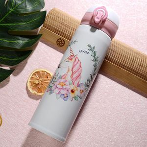 350 500Ml Thermocup Stuiterende Cover Fles Thermoskan Flamingo Patroon Thermische Mok Thermos Beker Roestvrij Staal