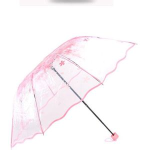 Half Automatische Voor Wind Zware Regen Vrouwen Parasol Romantische Transparant Clear Bloemen Bubble Koepel Paraplu