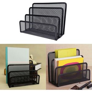 Black Metal Mesh Desk Organizer Desktop Brief Sorter Mail Lade Bestand Organisator Office Home Boekensteunen Boek Houder Business