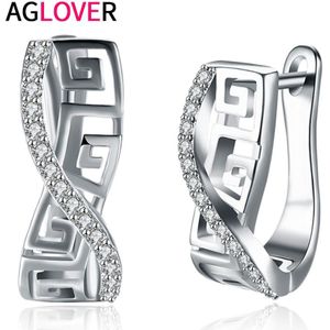 Aglover 1.8 Cm Mode S925 Sterling Zilveren Oorbellen Eenvoudige Twisted Diamond Oorbellen Voor Vrouwen Bruiloft Sieraden