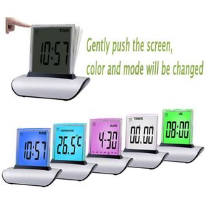 7 Kleuren Veranderende Digitale Tafel Klokken Lcd-scherm Wekker Multi-Functionele Grote Display Bureauklok Met Thermometer Kalender