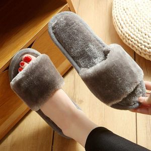 Vrouwen Winter Slipper Harige Slides Vrouwen Thuis Slippers Winter Warme Schoenen Slip Op Flats Slides Vrouwelijke Faux Fur Slippers