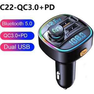 Dual Schermen Fm-zender Bluetooth 5.0 Handsfree Mp3 Speler 22.5W Super Snelle QC3.0 Auto Lading Audio Usb Lader U disk Speler