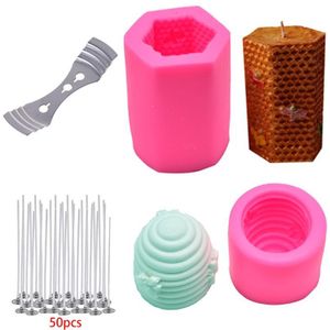 3D Bee Honingraat Kaars Mallen Met 50Pcs Lage Rook Kaars Wieken, Hexagon Bijenkorf