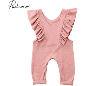 Brand Baby Kid Baby Meisjes Geplooide Ruche Romper Effen Overalls Jumpsuit Lange Broek Kleding Verstoorde Outfit 1- 6T