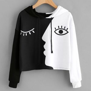 Telotuny Autunm Sweatshirt abstracte Shadow metgezel afdrukken hoodies Vrouwelijke lange mouwen bijgesneden hoodies AG 07