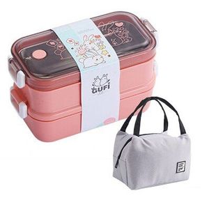 Dubbele Laag Lunchbox Cartoon Roestvrij Staal Lekvrij Voedsel Container Reizen Wandelen Kantoor School Kids Draagbare Bento Box