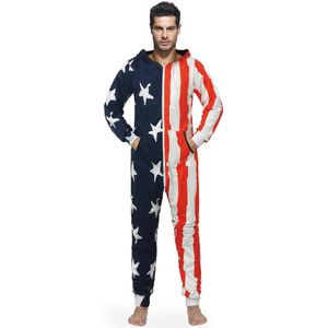 Sterren en Strepen Volledige Imprinting heren Pullover Jumpsuits Mode Pyjama voor Mannelijke Mooie Koppels Nachtkleding Lange Mouwen Pyjama