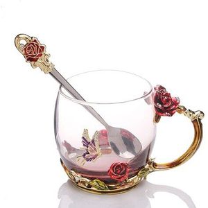 GH Classic Rose Glas Mok Met Een Lepel Oude Fashioned Bloem Water Rode Wijn Whiskey Bier Thee Cup Transparante Drinkware