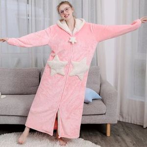 Nachtjapon Vrouwen Mannen Herfst En Winter Lange Dikke Koraal Fluwelen Badjas Liefhebbers Flanel Pyjama Sterren Maan Nachthemd