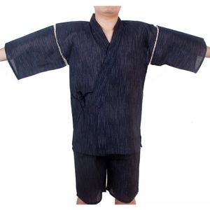 Man Japanse Traditionele Kostuums Samurai Jinbei Losse Nachtkleding Dunne T-shirt + Shorts Katoen Sauna Yukata Mannelijke Oosterse Pyjama