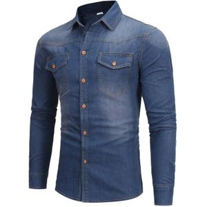 Denim Shirt Mannen 2022 Lente Herfst Lange Mouw Mannen Casual Katoen Jeans Shirt Solid Pocket Slim Fit Blauw Vintage kleding